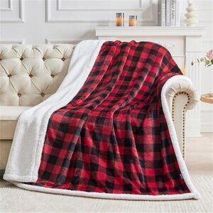 Sherpa Fleece Blanket Buffalo Plaid Throw Soft Cozy Winter Couch Bed Blanket
